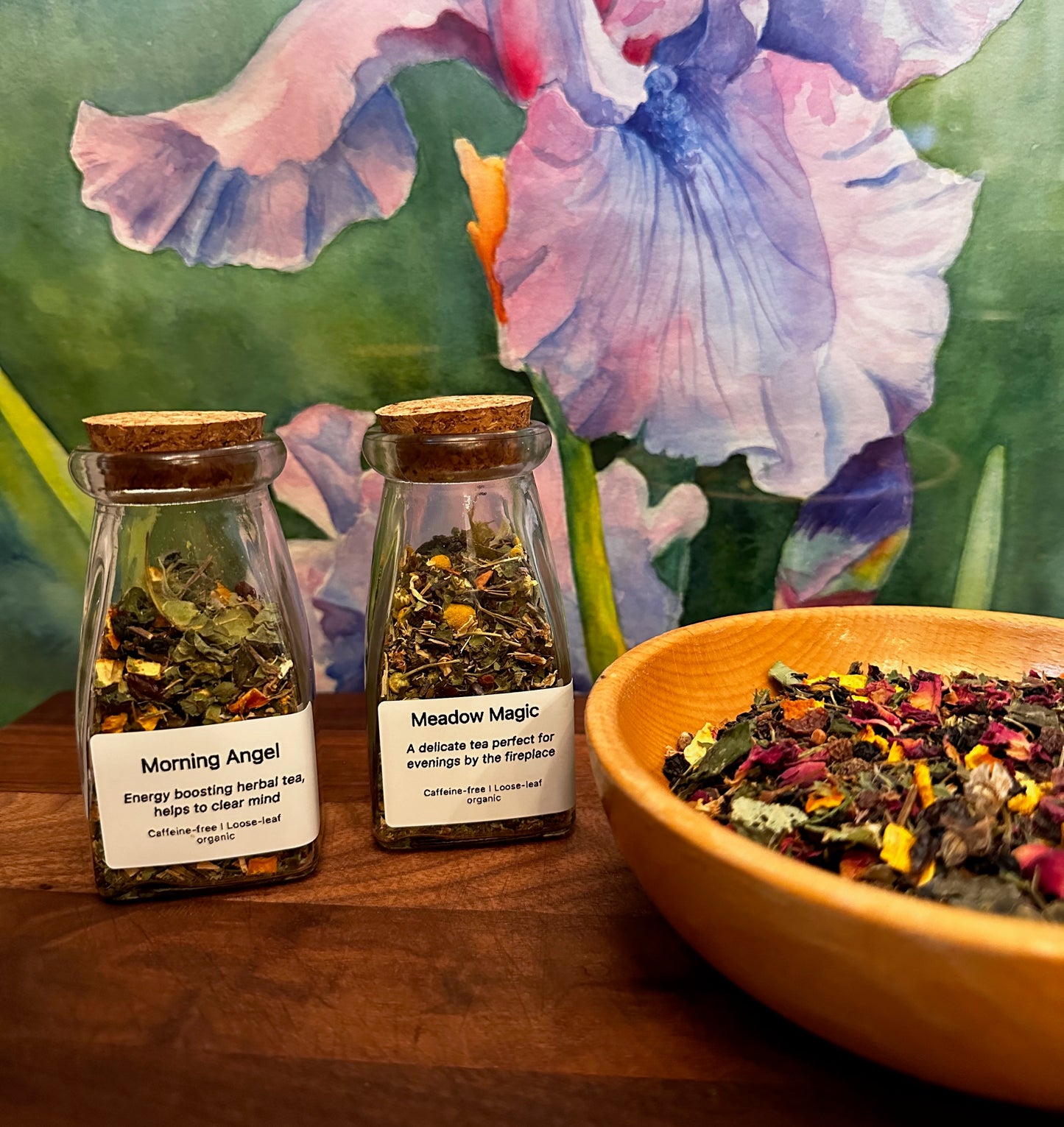 Evening Calm Herbal Tea blend with loose herbs and floral notes