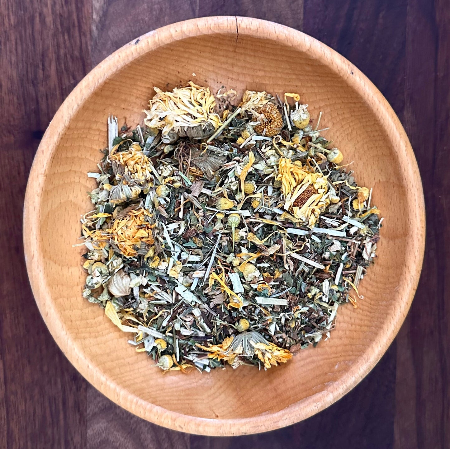 Youthful Rejuvenation herbal tea blend with dandelion root, chamomile, and calendula