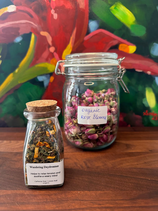 Caffeine-free herbal tea with soft floral and citrus notes